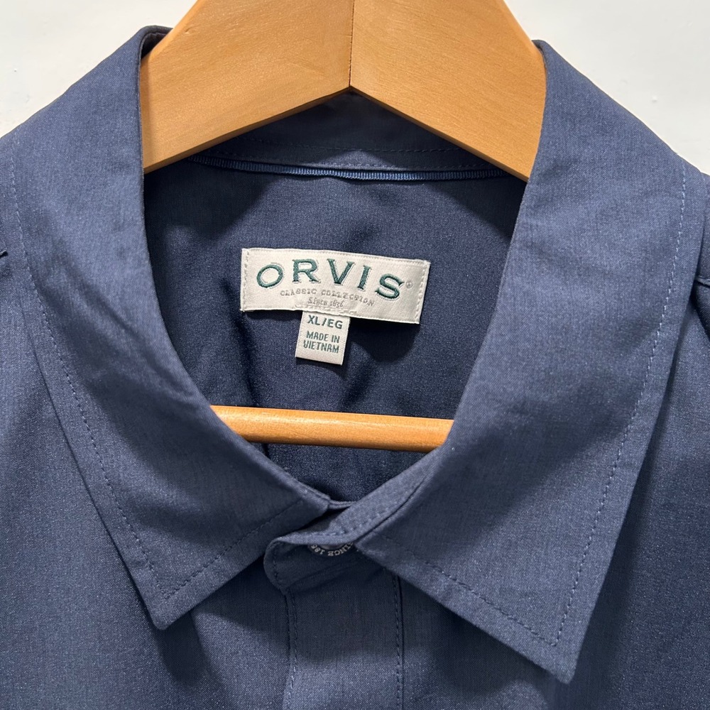 Orvis Classic Collection Short Sleeve Button Shirt Men's XL Navy Blue Woven Tech - Picture 2 of 10